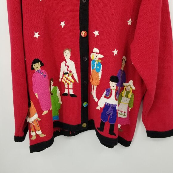 Vintage Storybook Knits World Unity and Peace Diversity Sweater 2X Red Artsy - Picture 4 of 13